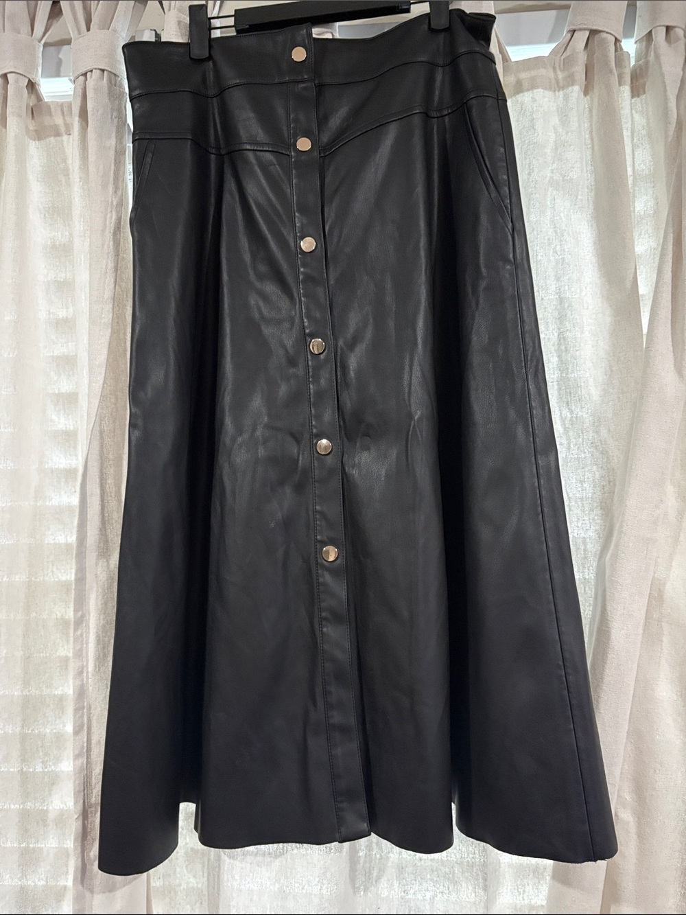 Zara Faux Leather Button-Front A-Line Maxi Skirt